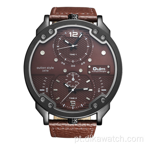 OULM 48mm relógios de couro com mostrador grande de quartzo masculino esporte de luxo casual relógios de pulso pequenos relógios com design exclusivo de três mostradores
